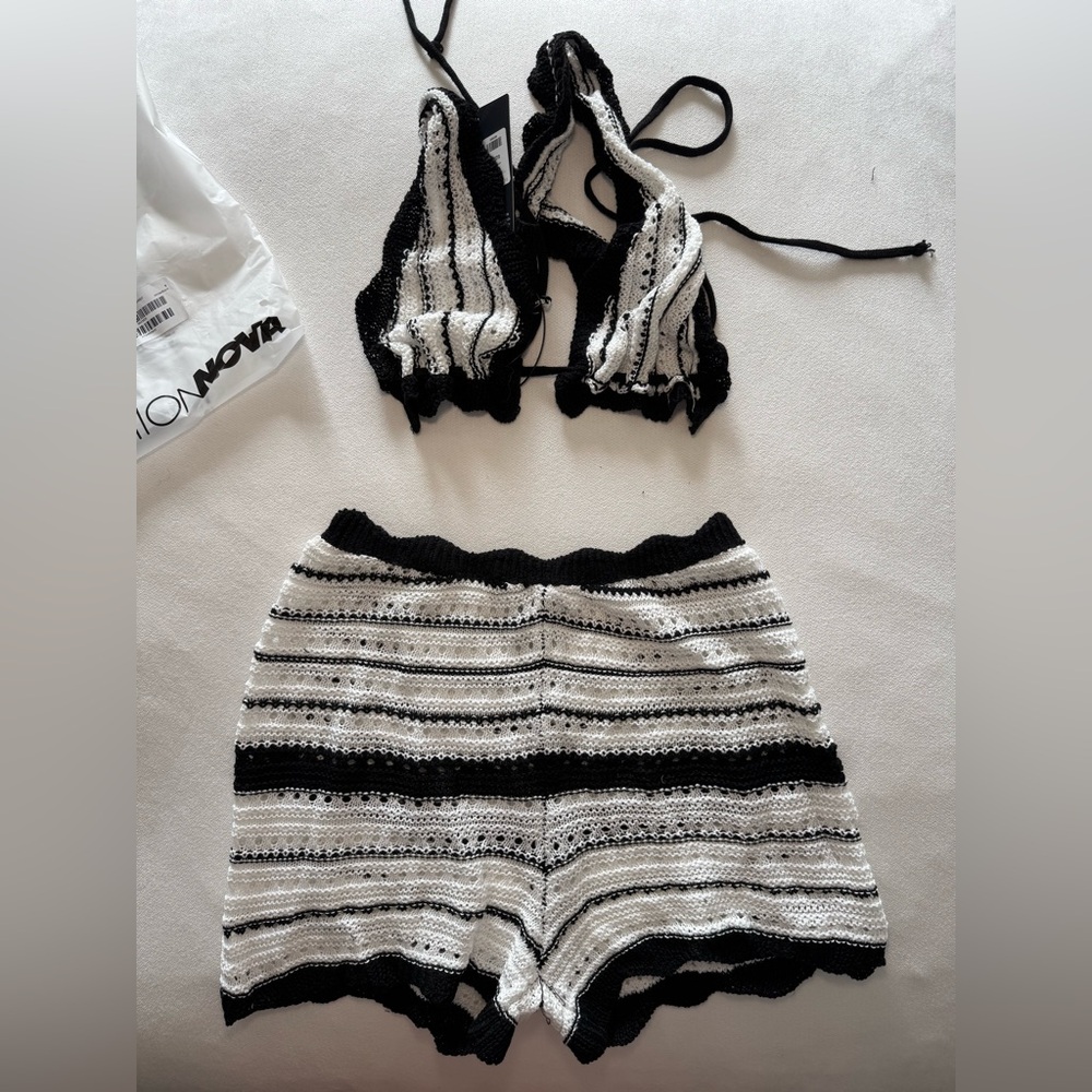 Fashion Nova Black and White Crochet Bikini Set